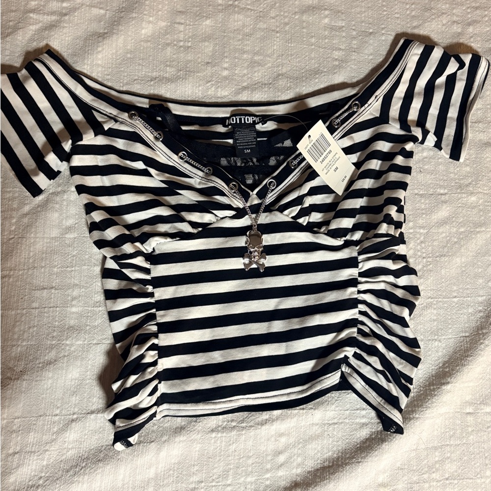 Black and White Striped Women's Top